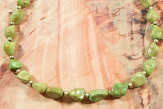 Genuine Nevada Turquoise Necklace with Burnished Sterling Silver Beads and Clasp. Created by Navajo Artist Petra Vandever.